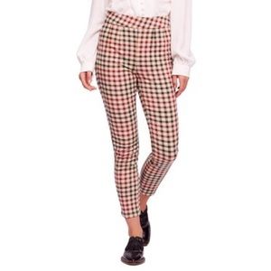 Free People High Waist Pants Maroon Black Plaid Stretch Skinny Preppy